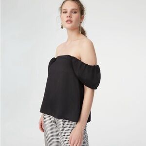 Club Monaco Puff Sleeve Black Off-Shoulder Women's Malaina Top